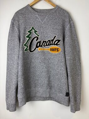 Roots Grey Heather Crewneck with Green & Yellow Accent Canada Patch